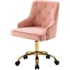 SEPNINE Sedia da Ufficio, Sedia da Scrivania con Braccioli e Rotelle, per Studio, Trucco, per camera da letto, Tessuto di Velluto Respirante, Regolabile in Altezza, Portante 135 kg, Rosa