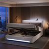 FOERPL Letto Matrimoniale 140x190 con Contenitore, Letto Contenitore con Led e Usb Letti Imbottito 140x190 con ContenitoreIdraulico Struttura Letti Matrimoniale con doghe in legno Beige Lino, Senza Materasso