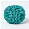 HOMESCAPES Pouf rotondo intrecciato in cotone, pouf lavorato a maglia, colore verde turchese, 40 x 35 cm