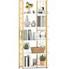GIANTEX Scaffale a 6 livelli, libreria 180 cm di altezza con ripiani aperti, organizer portaoggetti autoportante con telaio in metallo e kit antiribaltamento, per soggiorno, ufficio (oro + bianco)