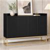Poeahu Credenza nera, larghezza 120 cm, con piano di lavoro, armadio a buffet a 4 ante, con ripiani regolabili, per sala da pranzo, soggiorno, cucina, 120 x 30 x 80 cm