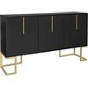 Azkoeesy Credenza moderna con 3 ante a forma di U, maniglie e gambe dorate, ripiani regolabili, mobile buffet da cucina per soggiorno e sala da pranzo, 138 x 40 x 80 cm (nero)