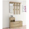 Arredo Stock Mobile da ingresso con specchio e appendiabiti quercia, 100x25x180 cm