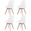 DORAFAIR Pack 4 tower sedia da pranzo scandinave con gambe in faggio massiccio e cuscini in finta pelle, Bianco