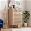 Yeutre Cassettiera con 5 cassetti, cassettiera per camera da letto, armadio, in legno e rattan, per soggiorno, camera da letto, sala da pranzo (canalizza-5 cassetti, 60 x 34 x 91 cm