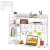 HOMASIS Scaffale da Scrivania a 4 Livelli con 6 Ganci e Griglia, Libreria da Scrivania in Legno e Metallo, Organizer con Protezione Antiribaltamento per Ufficio, Studio, 94 x 25 x 74 cm (Bianco)