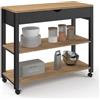 IDMarket - Carrello da cucina PENH XXL con cassetti e piano di lavoro nero, ripiani in legno di faggio, L.100 CM