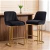 chairus 2 PZ Sgabelli da Bar in Velluto Sgabelli Cucina, Nero | Sgabello Alti con Gambe in Metallo Dorato Sedie Alte da Bar con Schienale Sgabelli da Tavolo con Schienale Trapuntato