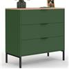 IDMarket - KELIA 80 cm cassettiera a 3 cassetti verde cachi con piano in legno