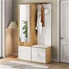 Rvjiahe Elegante set appendiabiti in bianco e legno con specchio, scarpiera, con gancio e asta appendiabiti allungabile (bianco e legno)