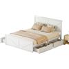 Azkoeesy 160 x 200 cm, letto con 4 cassetti e rete a doghe, letto matrimoniale con vano portaoggetti e testiera, in legno di pino, max 250 kg (bianco)