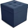 MG Design Pouf contenitore imbottito 45 × 45 cm Blu marino - capacità ca. 50 L, fino a 300 kg, superficie morbida con leggero riflesso, struttura in legno massiccio, già montato e facile da pulire
