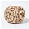 HOMESCAPES Pouf rotondo intrecciato in cotone, pouf lavorato a maglia, colore beige, 40 x 35 cm