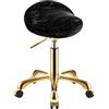 SCGSJZH Sgabello da Sella Dorato con Ruote, Professionale Sgabelli con Ruote in Altezza Regolabile, in con Motivo Glaciale PU Pelle Girevole Sedia per Salone di Spa (Nero, Senza Schienale)