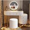 Romyqpipy Toeletta Trucco con Luci Led, Luminosità Regolabile, Tavolo Da Trucco Moderno con Sgabello, 5 Cassettis, 1 Armadietto Mobile, Montaggio Flessibile, Mobili per La Camera Da Letto