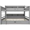 Azkoeesy Letto a castello per 2 bambini e ragazzi, 90 x 200 cm, letto per bambini con 2 ripiani da 2 metri/6 scomparti, cassetto, 2 reti e spazio di archiviazione, legno di pino, grigio