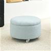 MUMUXIAO Pouf rotondo per soggiorno e camera da letto, sgabello imbottito con poggiapiedi con coperchio, in velluto con ruote universali (blu)