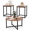 LIFEZEAL Set di 3 Tavolini da Salotto, Tavolini da Caffè, Tavolino Rotondo, 2 Tavolini Quadrati, Tavolini Bassi Laterali, Lato Divano, Separati, Uniti, Legno+Metallo, Moderno, per Soggiorno, Marrone
