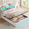 AOGLLATI AGOLLATI Letto Contenitore Matrimoniale 140 x 200 cm, Letto Matrimoniale con Illuminazione a LED e Stazione di Ricarica, Struttura Letto con Sollevamento Idraulico e Testiera Imbottita, Beige