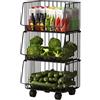 Frilla Carrello da Cucina a 3 Livelli con Cestini Regolabili - Struttura in Acciaio Inox, Ruote Girevoli, Dimensioni 59×27×39 cm, Ideale per Cucina, Ingresso e Soggiorno | CARTSTACK