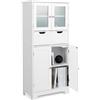 GYMAX Armadietto da Bagno, 60 x 30 x 128 cm, Mobiletto con 1 Armadio a Porte in Vetro Temperato, 2 Cassetti e 1 Armadietto Chiuso, Mobile da Cucina con Ripiano Regolabile (Bianco)