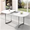 Bladez Tavolo da pranzo allungabile, ovale, 140 - 180 cm, con gambe argentate, moderno ed elegante, per 6 - 8 persone, piano in MDF (bianco + argentato)