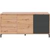 Bricozone Credenza Soggiorno Madia Contenitore Design Industriale Rovere Grigio Antracite Ante Push Cassetti Laterali 154 x 41 x 74 Cm Ripiano Interno