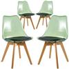 Brigros WeHome - Sedia Design Moderna in Plastica Trasparente con Cuscino in Ecopelle e Gambe Effetto Legno per Sala da Pranzo o Salotto, Verde Trasparente