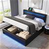 KUAKE Letto imbottito 140 x 200 cm,con porta USB e ricarica wireless, con illuminazione a LED-e vano contenitore, letto una piazza e mezza,PU (Nero, 140x200cm)