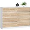 AKORD Cassettiera K 140 cm 8 (2 x 4) Cassetti | Moderna Mobiletto per Soggiorno Sala da Pranzo Camera da Letto | Armadio Cameretta | 138 x 99 x 40 cm | Peso 72kg | Bianco/Rovere di Sonoma