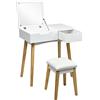 RELAX4LIFE Tavolo da Trucco con Specchio Occultabile e 2 Cassetti Grandi, Tavolino Cosmetici con Sgabello Comò in Stile Moderno, Mobile da Toeletta in Legno, per Camera da Letto, 74x40x115 cm