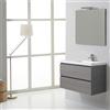 Kiamami Valentina - Mobile bagno sospeso 90cm grigio, 2 cassetti, lavabo con vasca decentrata destra | Manhattan
