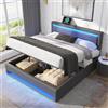KUAKE Letto imbottito 140 x 200 cm,con porta USB e ricarica wireless, con illuminazione a LED-e vano contenitore, letto una piazza e mezza,PU (Grigio, 140x200cm)