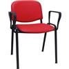SEDIAOFFICE - Sedie Ufficio Senza Ruote con Braccioli, Sedia Scrivania Ergonomica, per Studio, Sala D'Attesa, Sala Riunioni e Conferenze, Comoda Sedia Ufficio in Ecopelle (2 Braccioli, Rosso Pelle)