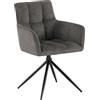 CLP Sedia da pranzo Jonah, poltroncina girevole con braccioli, rotazione automatica 180°, rivestimento in tessuto facile da pulire, Colore:grigio scuro