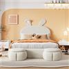 Lexiou 140 x 200 cm, letto matrimoniale, letto idraulico, orecchie di coniglio con luminosità regolabile, strisce luminose color caldo, spazio sotto il letto, con due sgabelli, velluto (beige)
