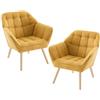 chairus Set di 2 Poltrone da Salotto in Tessuto di Lino Poltrona Imbottita con Braccioli Poltroncina Moderna con Gambe in Legno Poltrona Relax per Soggiorno/Camera da Letto, Giallo