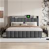 Teahutty Struttura letto con 4 cassetti, pouf letto matrimoniale con funzione di ricarica USB, LED e testiera contenitore per adulti e ragazzi, senza materasso (Gray, 160x200 cm)