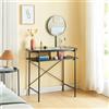 [en.casa] Tavolo da Trucco con Specchio Rotondo e Piano in Vetro Tavolo da Toeletta con Ripiano Aggiunto Tavolo Cosmetico 129 x 80 x 44 cm Acciaio Nero
