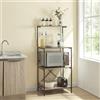 [en.casa] Scaffale da Cucina con 4 Ripiani Mobile per Microonde Friggitrice Organizzare Utensili Spezie Scaffale Aperto Multiuso 133x60x42 cm Nero/Effetto Noce