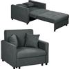 HOMCOM Poltrona Letto Singolo con 2 Cuscini e Spazio Portaoggetti, Divano Letto Singolo per Soggiorno in Tessuto Effetto Velluto e Metallo, 100x98x88 cm, Grigio