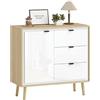 HOMCOM Credenza Cucina con 3 Cassetti e Armadietto, Mobile Cucina Moderno con Ripiano Regolabile, Credenza Buffet per Soggiorno, Sala da Pranzo e Salotto, 80x35x77 cm, Bianco Lucido e Rovere