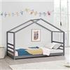 [en.casa] Letto a Casetta per Bambini Letto per Cameretta Struttura in in Legno di Pino in Stile Montessori Zona di Riposo 90x200 cm Grigio Scuro