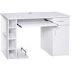 HOMCOM Scrivania per PC Ergonomica con Mensole, Armadietto, Cassetto e Piano Tastiera Estraibile, Bianca, 120x60x74cm