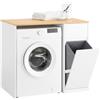 SoBuy Mobile per Lavatrice con Cesto Portabiancheria e Cassetto | 100x60x90cm Armadio da Bagno per Lavatrice e Asciugatrice Mobiletto Salvaspazio in Legno Bianco, BZR217-WN