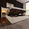 Moimhear Letto imbottito 180x200 cm con comodino, lampada da lettura e ricarica USB Type-C, stoccaggio, rete in legno massello e metallo, lino (beige