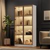 NNJN Vetrina in vetro con illuminazione a LED a 16 colori, vetrina a doppia porta con ripiani mobili, 80 x 40 x 160 cm, armadio alto per soggiorno, vetrina da bagno