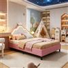 BIYFSDS Letto da bambina 140 x 200 cm con testiera a forma di corona, letti 1 posto per bambini con LED regolabile, telaio per letto principessa, letti imbottiti con rete a doghe letto imbottito in rosa (rosa