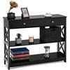 LIFEZEAL Tavolo Console a 3 Livelli, Tavolo Consolle in Legno, Tavolo d'Ingresso Sottile e Stretto, con 1 Cassetto, per Soggiorno, Corridoio, Montaggio Facile, Peso Max 95 kg, 100x30x80cm, Nero