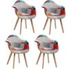GrandCA HOME Set di 4 sedie per sala da pranzo, stile nordico, poltroncina patchwork, sedia da cucina, ufficio, rosso